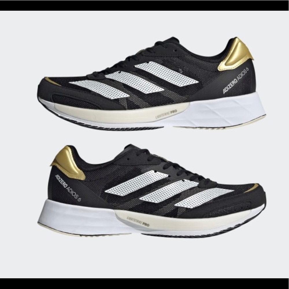 Adidas Adizero Adios 6 | Women’s size US 6.5 Black White and Gold running shoes